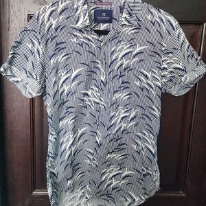 Scotch & Soda Amsterdam Couture Jet Set All Day Navy Blue and White Mens S Shirt